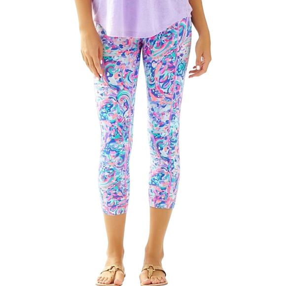 Lilly Pulitzer Pants - LILLY PULITZER LUXLETIC 21" Cropped Leggings Weekender La Playa SMALL Pastel